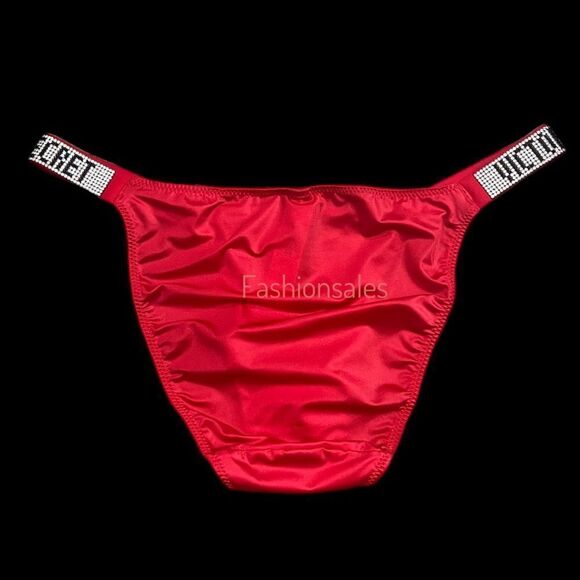 Victorias Secret Bombshell Shine Rhinestones Strap String Bikini panty Red Small - Picture 7 of 8